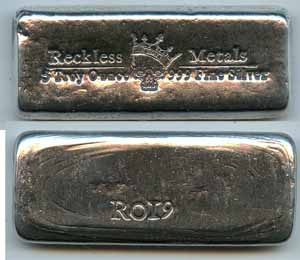 5 OZ. Fist Pack. Older style Reckless Metals Bar #R019 .999 fine silver