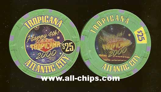 TRO-25d $25 Tropicana Happy 4th of july 2000 Hologram Chip  Great Chip