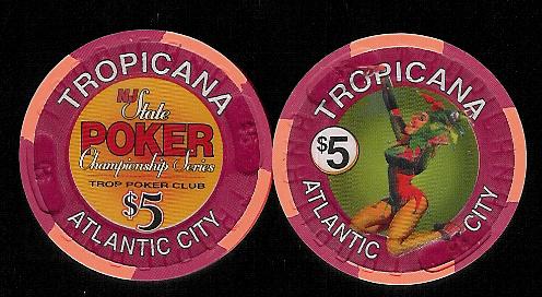 TRO-5x $5 Tropicana Poker Champion Series Trop Poker Club. lot were destroyed by the gamming cm.