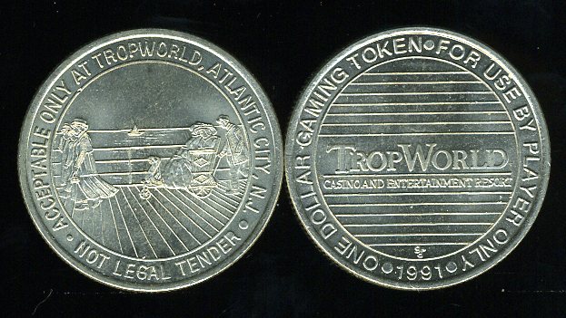 T TWD-1ba $1 Tropworld Slot Token Boardwalk Reeded Edge
