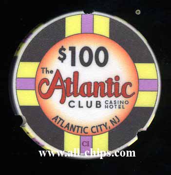ACH-100 $100 Atlantic Club Chipco Notched Sample