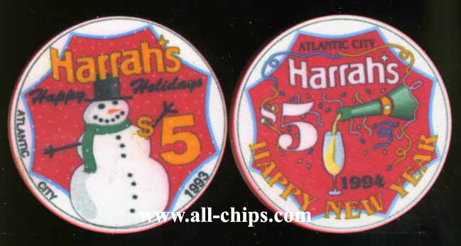 HAR-5c CC $5 Harrahs Happy New Year 1993 - 1994 Happy Holidays