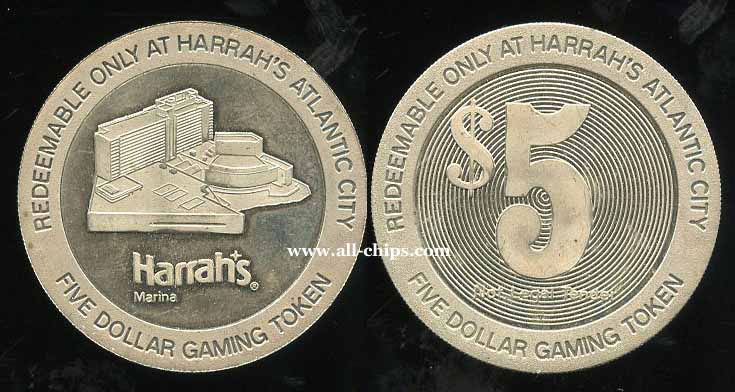 T HAR-5e $5 Harrahs Sample Rare Reeded edge