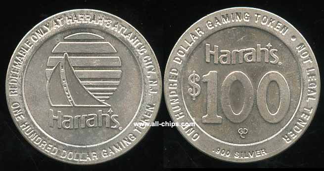 T HAR-100a $100 Harrahs Marina 2nd issue .900 Silver