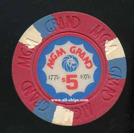 $5 MGM Grand Bicentennial 1776-1976 AU+