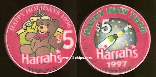 HAR-5f  $5 Harrahs New Year 1997 Happy Holidays 1996