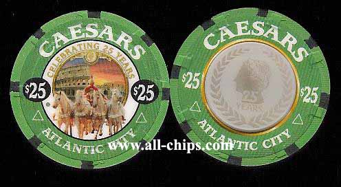 CAE-25l $25 Caesars Celebrating 25 Years Hologram chip 