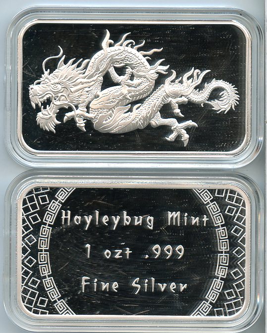 HAYLEYBUG Chinese Dragon 1 troy oz. of Fine Silver in an Airtight.