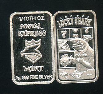 1/10th OZ Lucky Shark Postal Express Mint .999 fine Silver Mini Bar