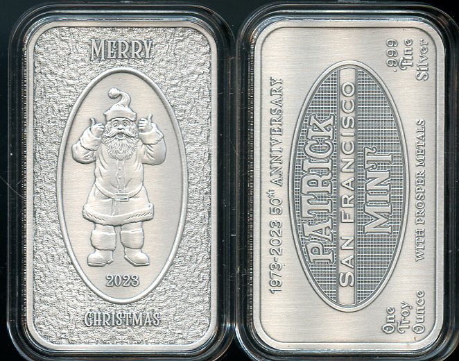 1 OZ Prosper Metals Patrick Mint Merry Christmas Antiqued .999 Fine silver