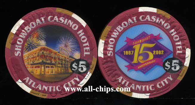 SHO-5b $5 Showboat 15th Anniversary 1987 - 2002