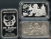 2 Pit Bullion Christmas Proof and Antique 1 OZ .999 Silver Bar Set